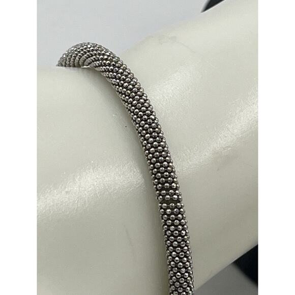 Sterling Silver 925 Diamond Cut Mesh Flexible Bangle Bracelet Magnetic Closure - Picture 8 of 16